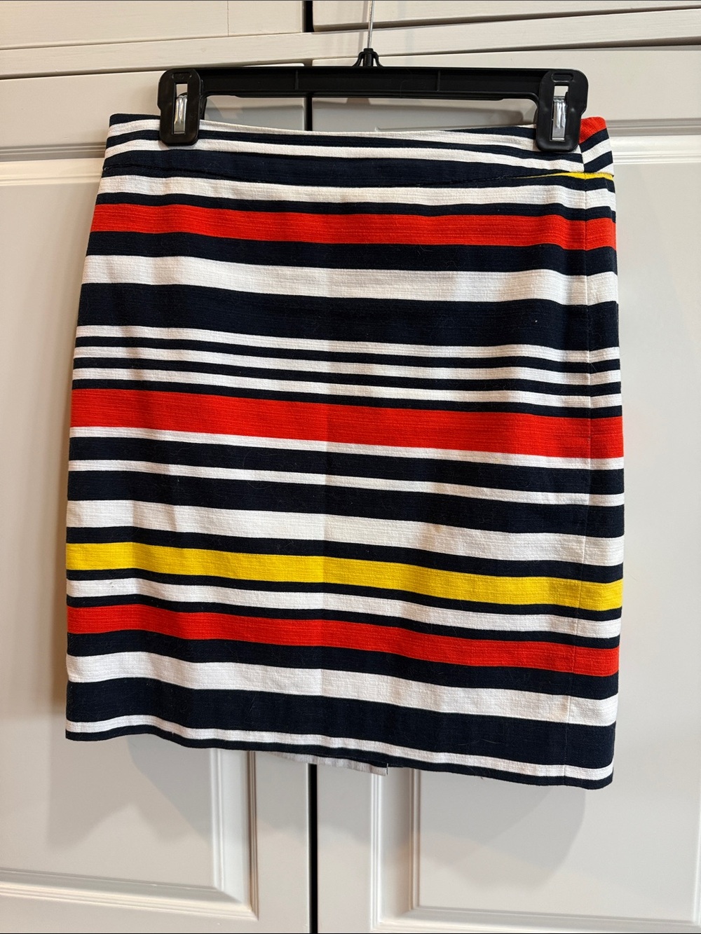 Banana Republic Navy, Coral, Yellow & White Striped Mini Skirt